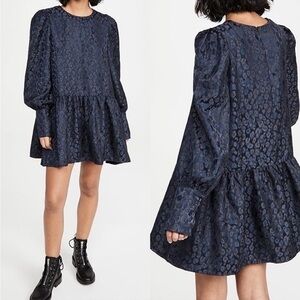 Never Fully Dressed Leopard Jacquard Mini Drop Waist in Black Navy